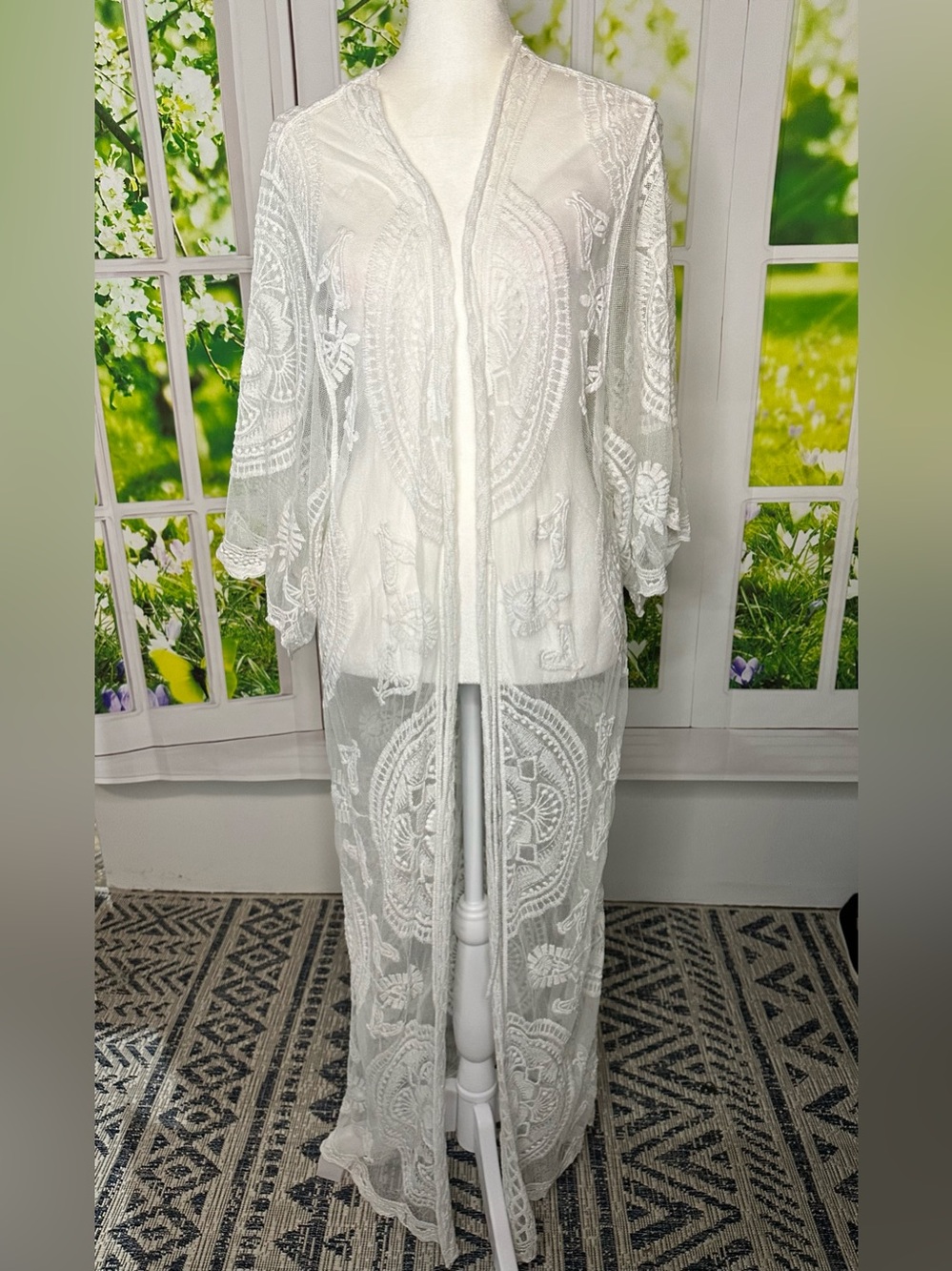 Elegant White Lace Maxi Cover-Up or Duster